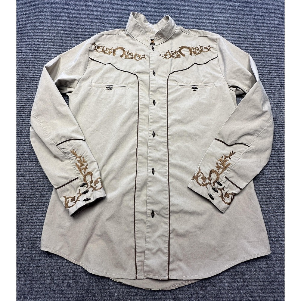 El General Shirt Mens Small Beige Embroidered Western Long Sleeve Button Cowboy